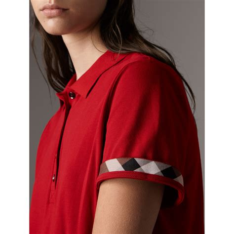 burberry women polo check trim stretch pique polo shirt|Check Collar Cotton Polo Shirt in Kingfisher .